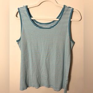 Lands End Blue and White Tank Coastal Casual